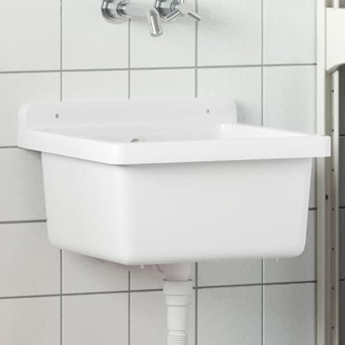 Gecheer Lavabo da Parete, 40x40x24 cm in Polipropilene PP per Esterni e Interni, con Foro Troppopieno, Ideale per Giardino e Garage