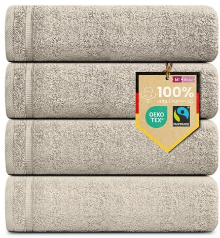 B!HOME 4er Set Premium Gästehandtücher [100% Baumwolle] 30x50 cm, grau/beige/Handtücher Weich, Saugstark & Pflegeleicht/Waschlappen Perfekt für Bad, Gäste & Reisen