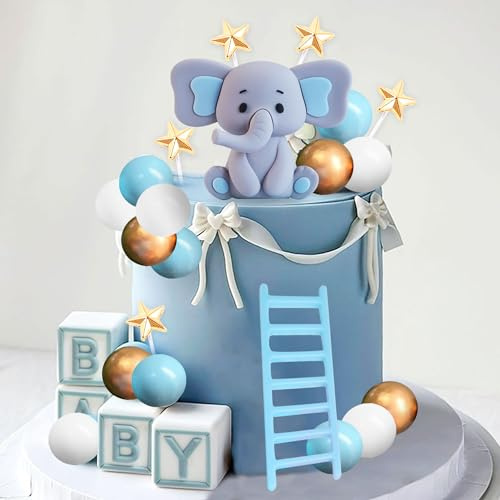 Tortendeko Elefant kuchen Topper Kugeln Dekoration für Baby Boy | 23 Stück Tortendeko Elefant kuchen Topper Kugeln Dekoration für Baby Boy Geburtstag Party Geschlecht Reveal Baby Shower Party
