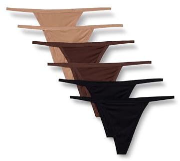 Amazon Essentials Women's Microfiber High Waisted Thongs, Pack of 6, Black/Rich Hazel/Washed Bronze, X-Large