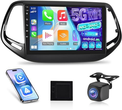 NHOPEEW Qualcomm 8 Core 4+64G Autoradio per Jeep Compass 2017-2021 - 10 pollici Radio Supporto Carplay&Android Auto 5G Wifi&GPS DSP 3D Auto Mondel Display Ventola di raffreddamento