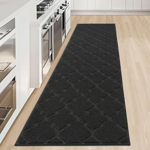 COSY HOMEER Tapis de Cuisine, 50 x 200 cm Tapis Cuisine Devant Évier Antidérapant, Absorbants et Résistants à la Saleté, Lavables en Machine, pour Cuisine et Entrée, Noir