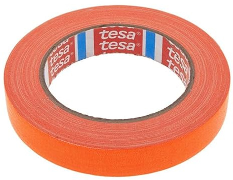 Tesa 4671 - Cinta fluorescente adhesiva de tela Gaffer (tejido recubierto de PE, grueso, interior y exterior, muy adhesivo para artes y espectáculos, señalización, 19 mm x 25 m (naranja neón)