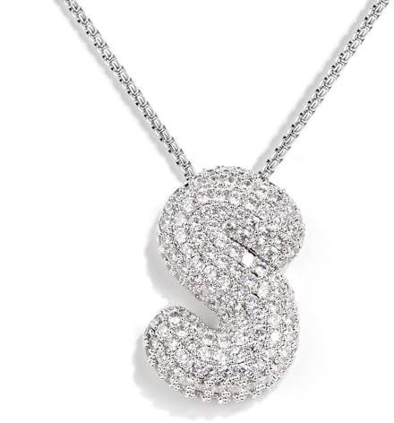 KissYan Blase Buchstaben Halskette Damen, Silber/Gold Ballon Initialen Kette Bling Zirkonia Buchstaben Anhänger A-Z Schmuck Geschenke für Frauen