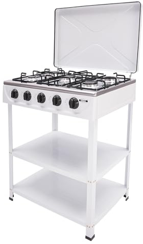 Cocina de gas de 5 quemadores con tapa y 2 estantes,gaziniere gaz,plaque de cuisson gaz 5 feux,estufa portátil de camping para cocina y exterior