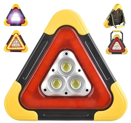Yagerod 3-In-1 Solar Warndreieck, LED-Notdreieck, Solardreiecklichter für Straßensicherheit, Car Hazard Sign, Night Repair, Road Side Safety Warning for Driving(M)