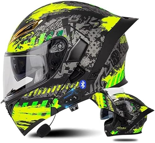 Kcolic Casque Moto Modulaire Bluetooth Queue, Casque Avant Rabattable Homologué ECE, Double Visière, Casque Intégral Intégré avec Microphone Double Haut-Parleur pour Adultes Hommes Femmes G,X-Large