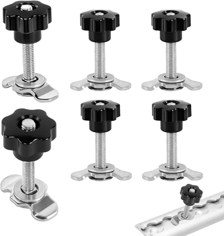 6 Stück M8x60 Schraubfitting Airlineschiene 500daN Einfachendbeschlag | Schwarz Airline Fitting Endbeschlag Sterngriff Airlineverschraubung Zubehör für Zurrschienen