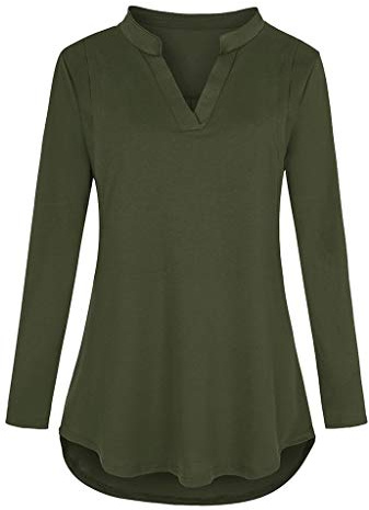 Generisch Chemisier d'allaitement pour femme - Manches longues - Couleur unie, Vert armée., M