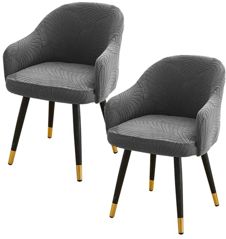 2 Stück Stuhlhussen, Stuhlhussen Mit Gebogener, Esszimmerstuhlhussen Mit Gebogener Rückenlehne, Abnehmbare Waschbar Stretch Stuhlbezug Mit Armlehne Für Zuhause, Küche, Wohnzimmer Und Büro, Dunkelgrau
