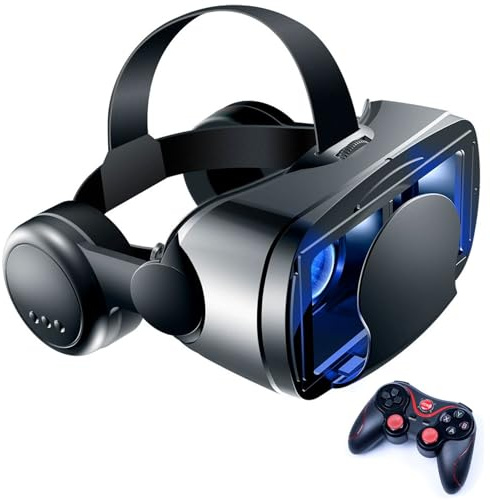 Casque VR avec Écouteurs, Casque Réalité 3D Virtuelle, Lunettes de Réalité Virtuelle 3D, Compatible avec Smartphones 4,7–7,2 Pouces, pour Jeux Et Films 3D, Cadeau pour Enfants Et Famille(E)