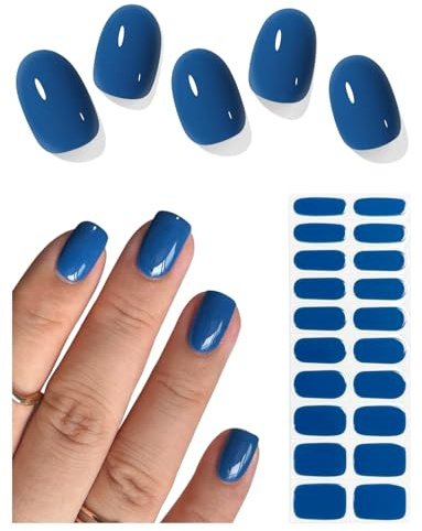 AutyaMee Semi Cured Gel Nail Strips (Blue N02), 20 Pcs Gel Nail Wraps, Stickers, UV Light Required, Salon Quality