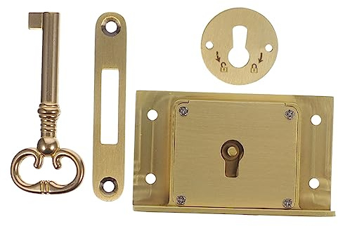BUGUUYO Vintage Style Brass Cabinet Drawer Lock Square Furniture Lock with Keys Matte Finish Flush Mount for Wooden Desk Cupboard and Showcase Replacement