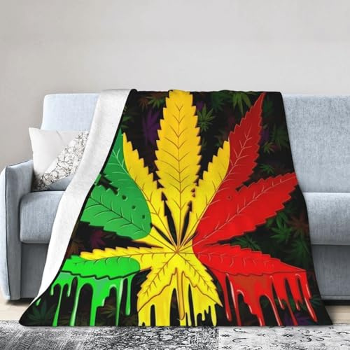 HLBSDM Couverture de Voyage légère en Flanelle à Motif de Feuilles de Cannabis Reggae Rasta 60 x 50 Facile à Transporter, idéale pour Le Camping et la Maison