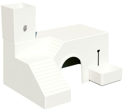 Castillo de hámster Playhouse – Escalera de juguetes para comida, centro de actividades de casa de hámster, ratones sirios enanos, hábitat de animales pequeños, estación de alimentación para mascotas