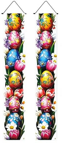 2 Stück Ostern Tür Hintergrund, Frohe Ostern Couplet, Osterhase Türbanner, Veranda Banner Ostern, Happy Easter Banner, Hängende Banner Osterdeko, Frühlings Osterdekoration für Drinnen und Draußen