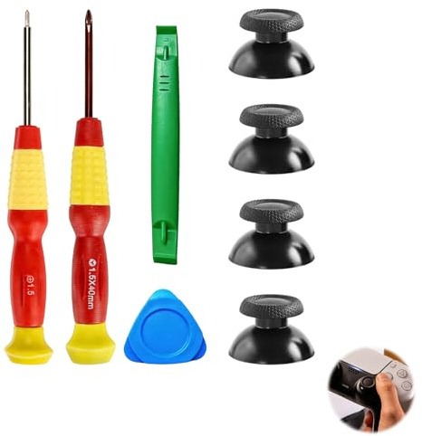 Kluz Joystick Reparatur Kit Kompatibel mit PS5 Controller – Enthält 4 Joystick-Kappen, 2 Schraubendreher und 2 Arten von Hebelwerkzeugen