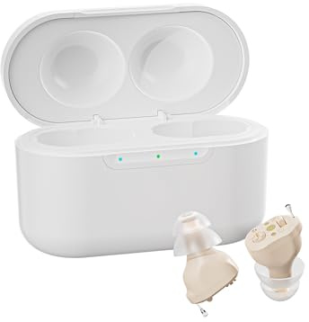 Clarity CIC Rechargeable Personal Sound Amplifier for Adults & Seniors | Discreet In-Ear Sound Amplifier with Noise Reduction & Charging Case, Beige, 120h Battery | Digital CIC