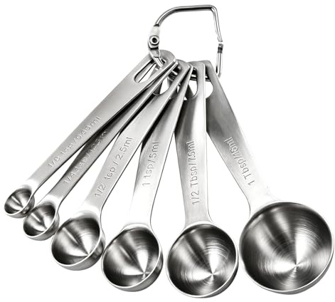 6 Pièces Cuillères Doseuses en Acier Inoxydable,Set de Cuillères à Mesurer en Métal Robuste pour Ingrédients Secs et Liquides,Cuillere Doseuse en Acier Inoxydable,Graduations US & Métriques ml Gravées