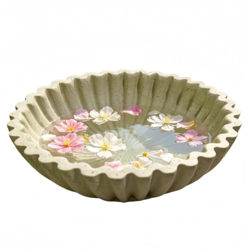 Vyloky Cuenco decorativo blanco con borde de volantes, diseño de concha antigua, bandeja para joyas, frutero o decoración de mesa, regalo de inauguración de la casa o boda, aprox. 20,5 cm (color arena
