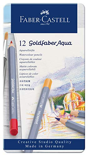 FABER-CASTELL 114612 - Aquarellstifte Goldfaber, 12-teiliges Buntstifte Set, bruchsicher, vollständig wasservermalbar