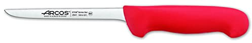 Arcos Cuchillo deshuesador con Hoja Acero Inoxidable Nitrum 160 mm. Cuchillo carnicero profesional para cortar huesos carne. Mango ergonómico polipropileno. Serie 2900. Color rojo.