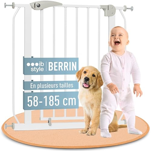 ib style Cancelletto per Bambini di Sicurezza Berrin 115-125 cm - Scale e Porte, Senza forature, Metallo, 90° Stop, Anche per Cani e Animali Domestici, Bianco