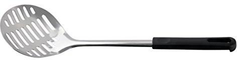 Fackelmann Abseihlöffel 33 cm BLACK, Küchenhelfer aus Edelstahl, Schaumlöffel mit anti-Rutsch-Funktion (Farbe: Silber/Schwarz), Menge: 1 Stück