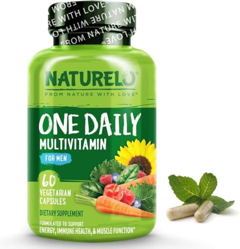 NATURELO Mens Multivitamins - One Daily Multivitamin for Men with Vitamins, Minerals & Organic Whole Foods, Boost Energy & Health, Non-GMO, 60 Vegetarian Capsules