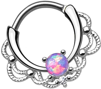 Piersando Piercing Scharnier Clicker Ring Schild Tribal mit Doppel Opal Stein Vintage Septum für Tragus Helix Ohr Nase Lippe Brust Intim