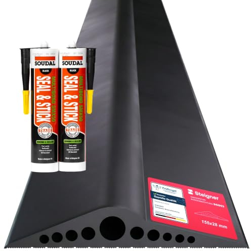 STEIGNER Seuil de garage 4m en EPDM noir 28mm x 155mm SGD03 – Kit isolant avec 2x colle montage et joint porte garage pour différents types de portes – Seuil tempête, anti-courant d’air