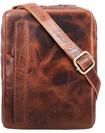 STILORD John Kleine Herren-Tasche Ledertasche Vintage 8,4 Zoll Tablettasche Umhängetasche Männer Schultertasche mit Reißverschluss Leder Farbe:Kara - Cognac