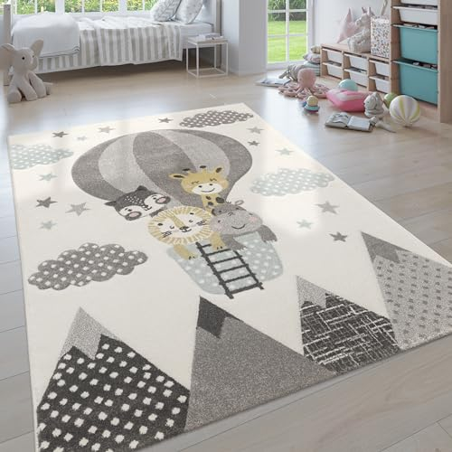 Paco Home Teppich Kinderzimmer Junge Mädchen Kinderteppich Spielteppich Kurzflor Regenbogen Bauernhof Einhorn Schmetterling Hase, Grösse:120x170 cm