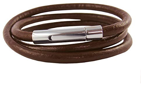 König Design Lederkette Lederhalsband Lederarmband Glatt 4 mm - 6 mm Herren Halskette Braun 17-100 cm lang mit Hebeldruck Verschluss Silber Rund