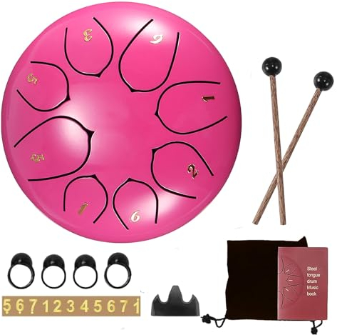 SUNJULY 6 Inch Steel Tank Drum - 8 Tune Hand Pan With Drumsticks, Percussion Instruments, Tonic Sticker and Travel Bag