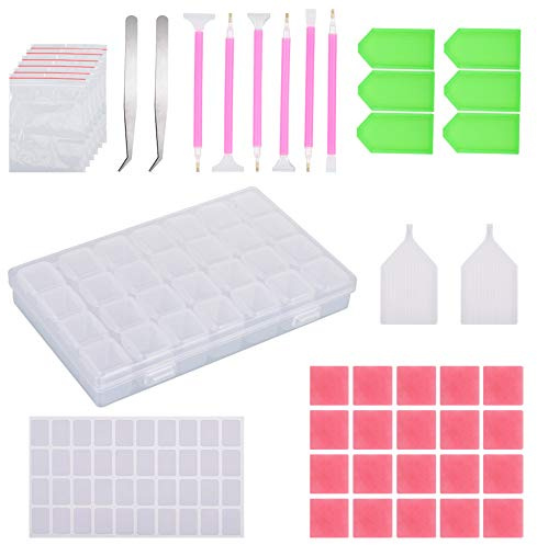 Opopark 124pcs 5D Diamond Painting Accessoires Kit d’Outils de Peinture Broderie Diamant Complet, Stylo à Diamond Painting Colle Plateau avec Boîte de Rangment pour Enfant Adulte Artisanat Débutant