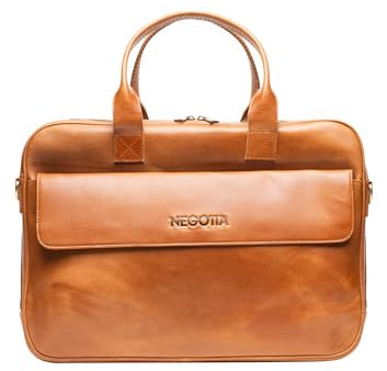 NEGOTIA Alpha - Laptopväska i läder för män och kvinnor 15,6 tum - portfölj - arbetsväska - budbärarväska - nappaläder - Brun