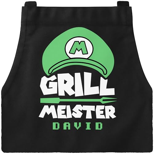 MoonWorks® Grill-Schürze für Männer mit Name Grillmeister Super-Griller Parodie Videospiel-Figur lustig