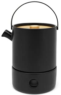 schwarze keramische Teekanne 1.2 Liter mit Teewärmer - isolierende Keramikkanne mit Edelstahlteefilter