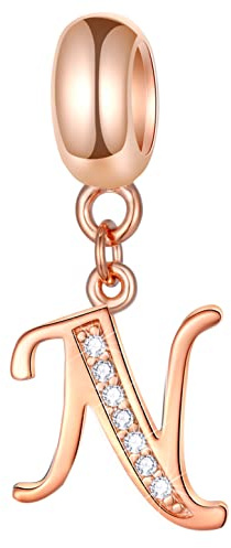 GLOWDAS Roségold Buchstaben Charms Initial A-Z Alphabet Perlen, 925 Sterling Silber Dangle CZ Geburtsstein Anhänger, Mütter Tag Geburtstag Geschenke für Europäische Charm Armband