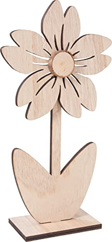 VBS Holz-Blume Nancy 2er Set Holz-Dekoration unbemalt einseitig dekoriert Rückseite uni Höhe 26 cm Sperrholz ideal für Frühling Basteln DIY Projekte