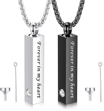 CASSIECA Urne Halsketten für Asche für Herren Damen Andenken für Asche Schwarz Silber Edelstahl Bar Halskette Urnenketten Anhänger für Asche Gedenkurne Andenken Urnen Ketten Schmuck für Asche Schmuck