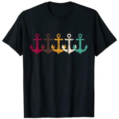 Ancla retro, estilo vintage, vela de capitán, lago y costa Camiseta