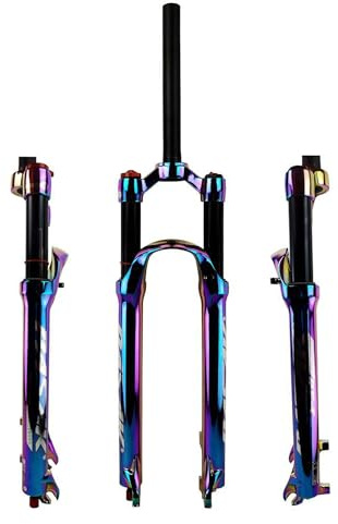 LHHL Fahrradgabel 27,5/29'' MTB Luftfedergabel Rainbow Supension Air Gabel Vacuum Plating Gerades Rohr MTB Fahrradgabel Manuelle Sperre Federweg 100mmScheibenbremse QR 9mm