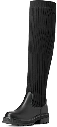 DREAM PAIRS Bottes au-Dessus du Genou pour Femmes Cuissardes à la Mode Coque Tricotée en TPR Durable Confortable Botte sur Le Genou Noir SDOB2201W-E Taille 39 (EUR)
