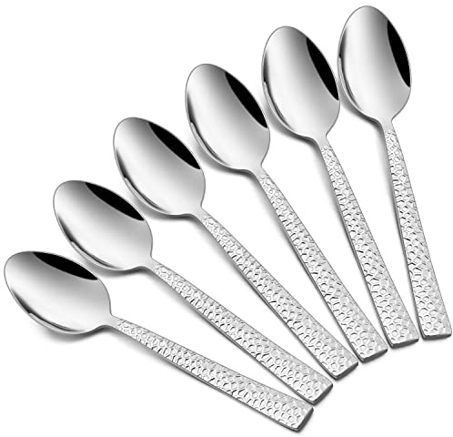 HaWare 12 gehämmerte Teelöffel, Edelstahl, 6,7 kleine Löffel, klassisches elegantes Design, hochglanzpoliert, spülmaschinenfest