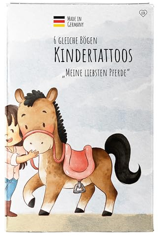 lila liebt dich® Tattoos für Kinder - Pferde - ab 3 J. (6 gleiche Bögen) | Hautfreundliche Kindertattoos: Made in Germany, dermatest getestet, BHT- & talkumfrei. Tolle temporäre Tattoos.