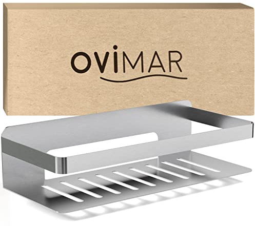 ovimar Duschkorb Christianso | rechteckig | silber | Edelstahl | ohne Bohren | zum Kleben | Duschablage | platzsparende Befestigung | für Badewanne oder Dusche | Aufbewahrung von Duschgel…