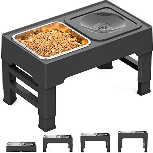 Petace Erhöhte Hundenäpfe, Hundenapfständer mit auslaufsicherem Hundenapf & Edelstahl-Hundenapf, 4 Höhen einstellbar für kleine, mittlere und große Hunde und Haustiere