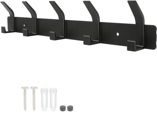 YUNISS Garderobenhaken Kleiderhaken Wand, Garderobenleiste Hakenleiste Aluminium mit 5 Haken, Wandhaken Ohne Bohren Flur Schlafzimmer Badezimmer (Schwarz)